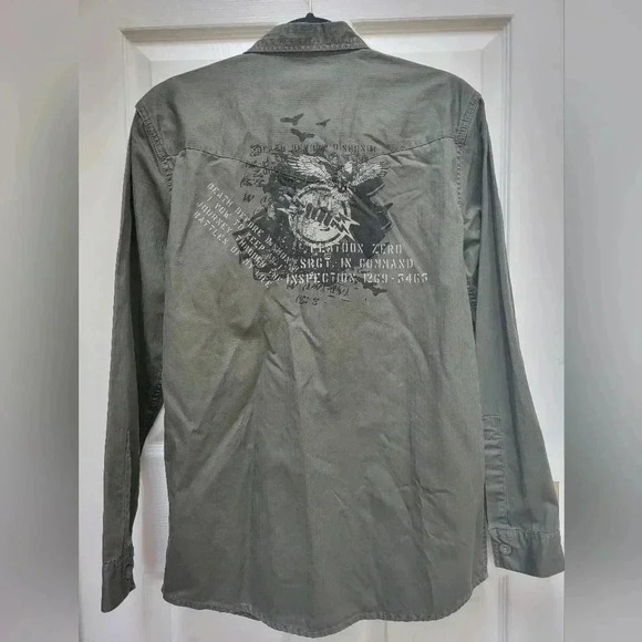 Point Zero Men's Army Style Button Down Long Sleeve Shirt Size Small - Picture 2 of 3